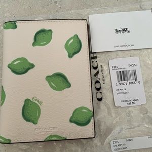 Authentic NWT Coach PASSPORT CASE WITH LIME PRINT